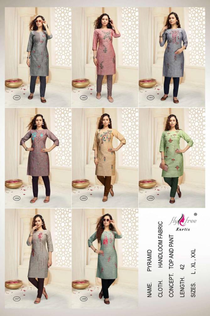 Fly Free Pyramid Heavy Latest Fancy Handloom Designer Emboridery Cotton Kurti With Pant Collection